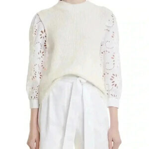 Hugo Boss Faurelia Eyelet Sleeve Cotton Rib and Silk Top | Medium| sweater